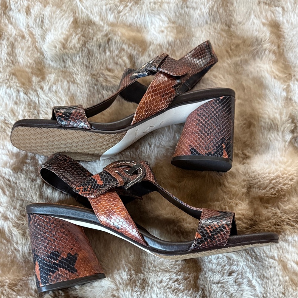 Donald J. Pliner Brown Snake-Print Leather Sandals - Picture 6 of 7